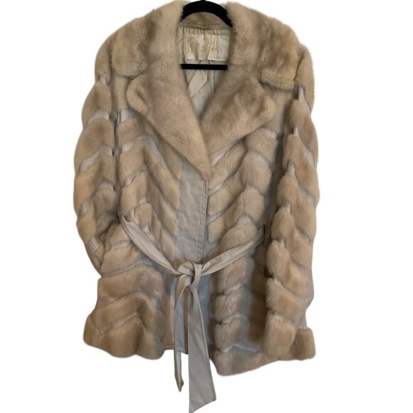 Vintage Furs By Szor & Deider Beige Mink Fur Jacket Belted Waist Old Money - Picture 11 of 16